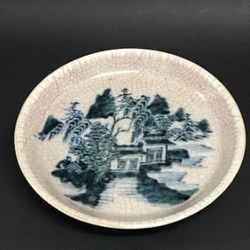 Chinese Art Crackled Blue and White Porcelain Plate