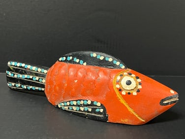 African Art Bozo Painted Puppet Fish Sculpture