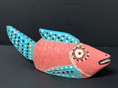African Art Bozo Painted Puppet Fish Sculpture