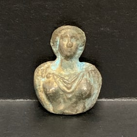 Vintage Bronze Lady Head Amulet