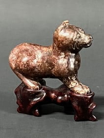 Chinese Art Carved Jade Animal with Wood Stand