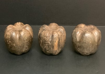 Folk Art Carved Wood Apple Sculpture 3 Pcs.