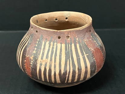 Chinese Art Painted Pottery Jar: Chinese Art Painted Pottery Jar. The dimension is 3.5 inches high x 4.5 inches wide. Please be aware that some of the items are vintage, secondhand, old ages, antiques and may have a defects or sign o
