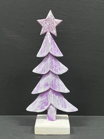 Folk Art Carved Wood Christmas Tree Sculpture