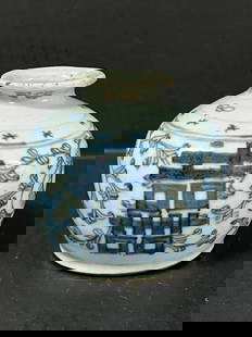 Chinese Art Porcelain Blue and White Jar: Chinese Art Porcelain Blue and White Jar. The dimension is 3.5 inches high x 3 inches wide. Please be aware that some of the items are vintage, secondhand, old ages, antiques and may have a defects or