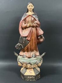 Carved Wood Virgin Mary Statue