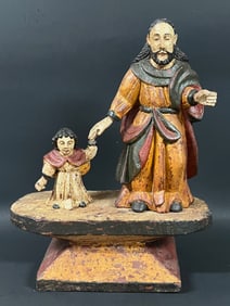 Carved Wood Saint Joseph and Baby Jesus Statue