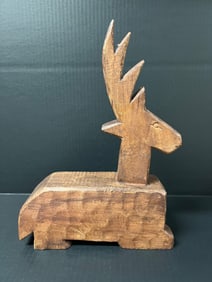 Folk Art Carved Wood Deer Sculpture