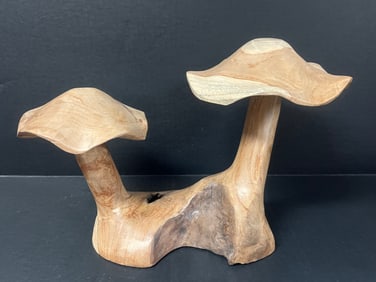 Vintage Natural Wood Mushroom Sculpture