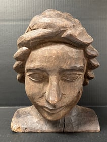 Carved Wood Lady Bust Sculpture