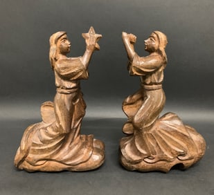Carved Wood Pair of AngelsS culpture