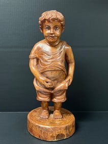 Carved Wood Boy Sculpture