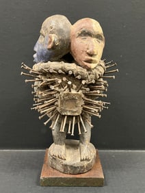 Bacongo Double Head Fetish Statue