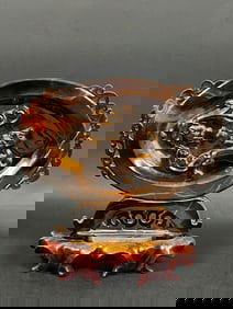 Carved Tiger Eye Stone Dragon Design Sculpture