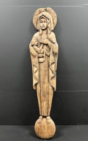 Carved Wood Madonna and Child Wall Plaque Sculpture