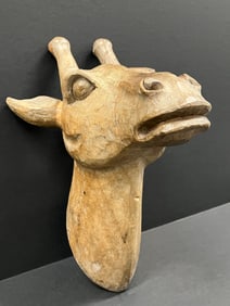 Carved Wood Deer Head Sculpture