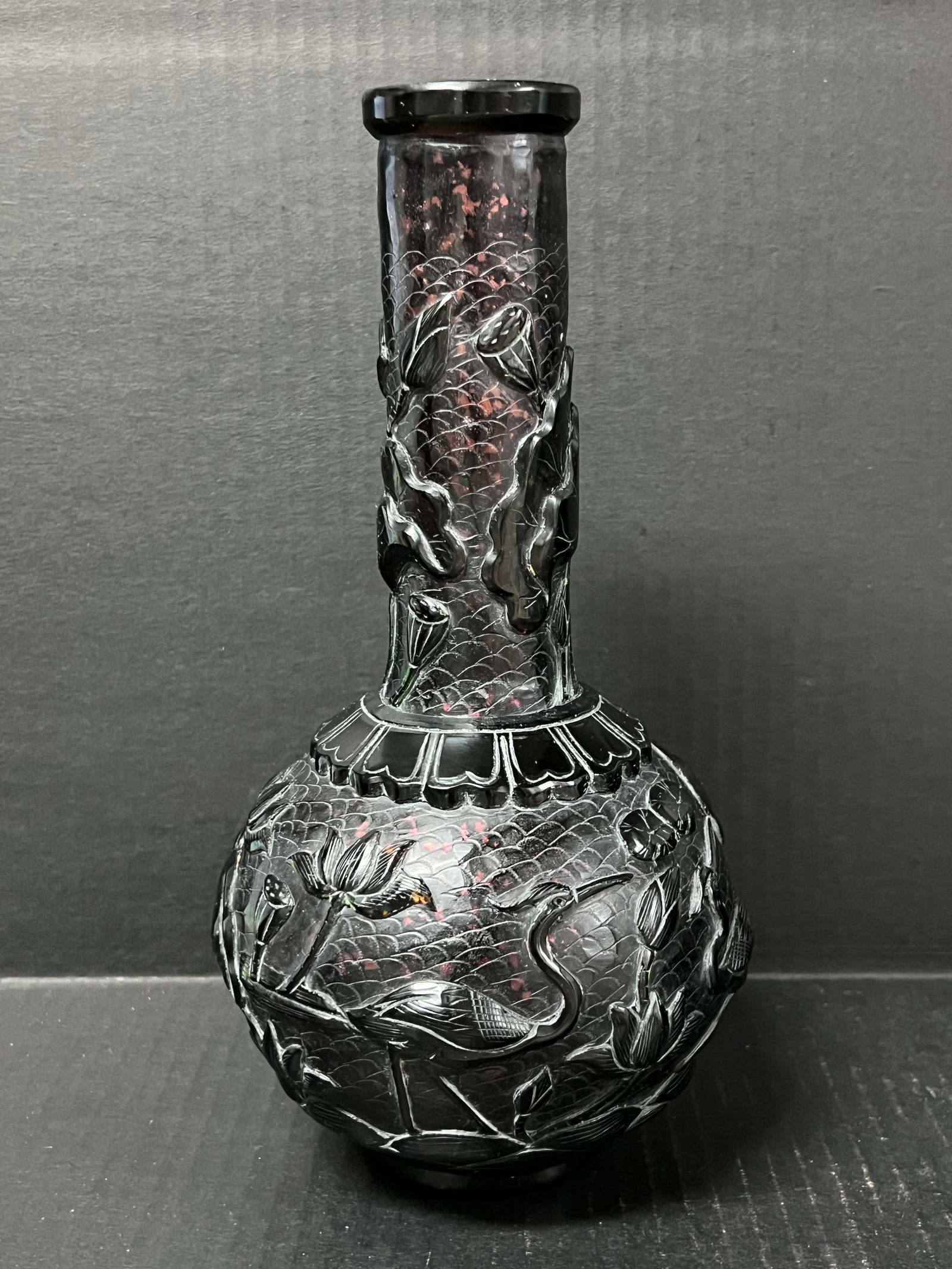 Peking Glass Overlay Bottleneck Vase (1 of 7)