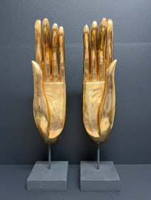 Chinese Gold Gilt Wooden Pair of Quan Yin Hands Sculpture