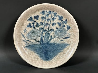 Porcelain Blue and White Crackled Plate