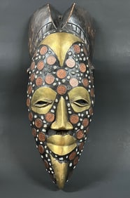 Carved Wood Tikar Coin Mask