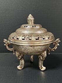 Chinese Art Silver Gilt Metal Incense Burner