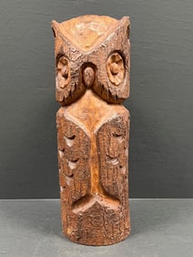Carved Wood Owl Sculpture