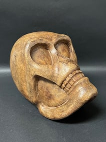 Carved Wood Skull Sculpture