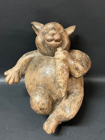 Carved Wood Rabbit  Sculpture