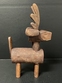 Carved Wood Deer Sculpture