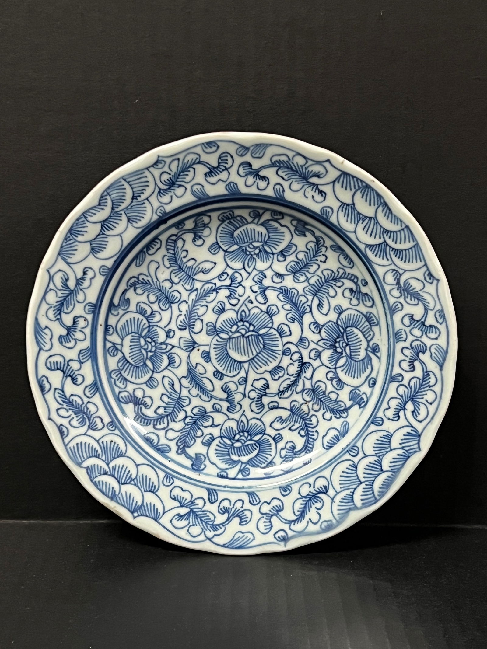 Porcelain Blue and white Plate: Chinese Art Porcelain Blue and White Plate. The dimension is 8 inches high x 8 inches wide. Please be aware that some of the items are vintage, secondhand, old ages, antiques and may have a defects or
