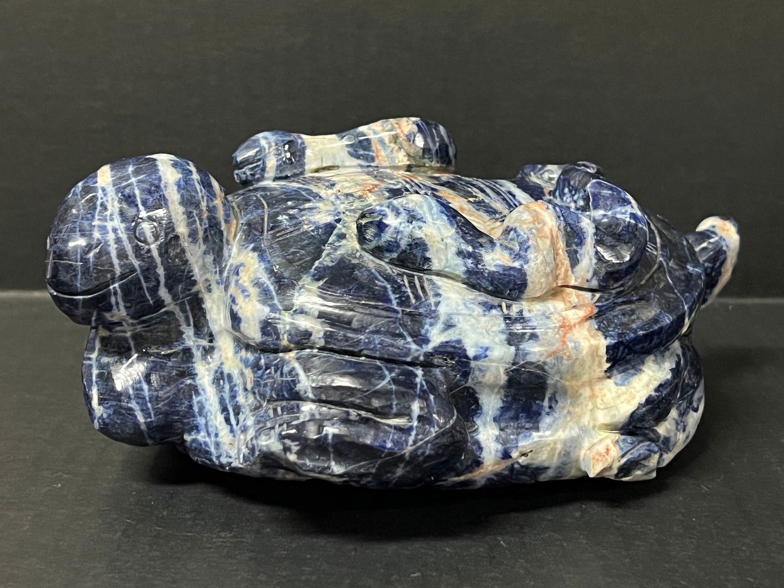 Carved Solid Blue Stone Turtle Sculpture - 2