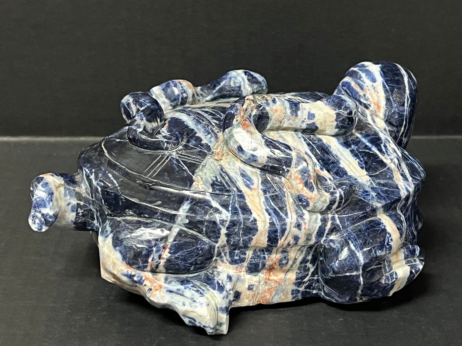 Carved Solid Blue Stone Turtle Sculpture - 4