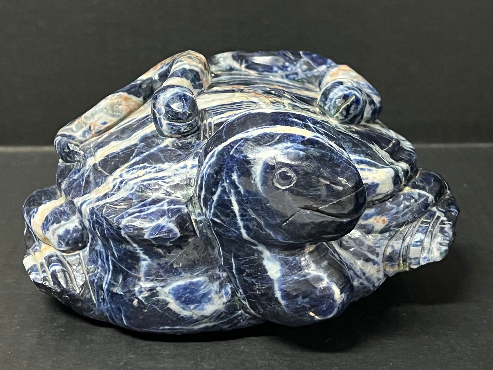 Carved Solid Blue Stone Turtle Sculpture - 8
