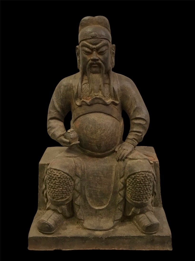 Cast Iron Warrior Statue: Chinese Art Cast Iron Warrior Statue. The dimension is 22 inches high x 14 inches wide. Please be aware that some of the items are vintage, secondhand, old ages, antiques and may have a defects or sig