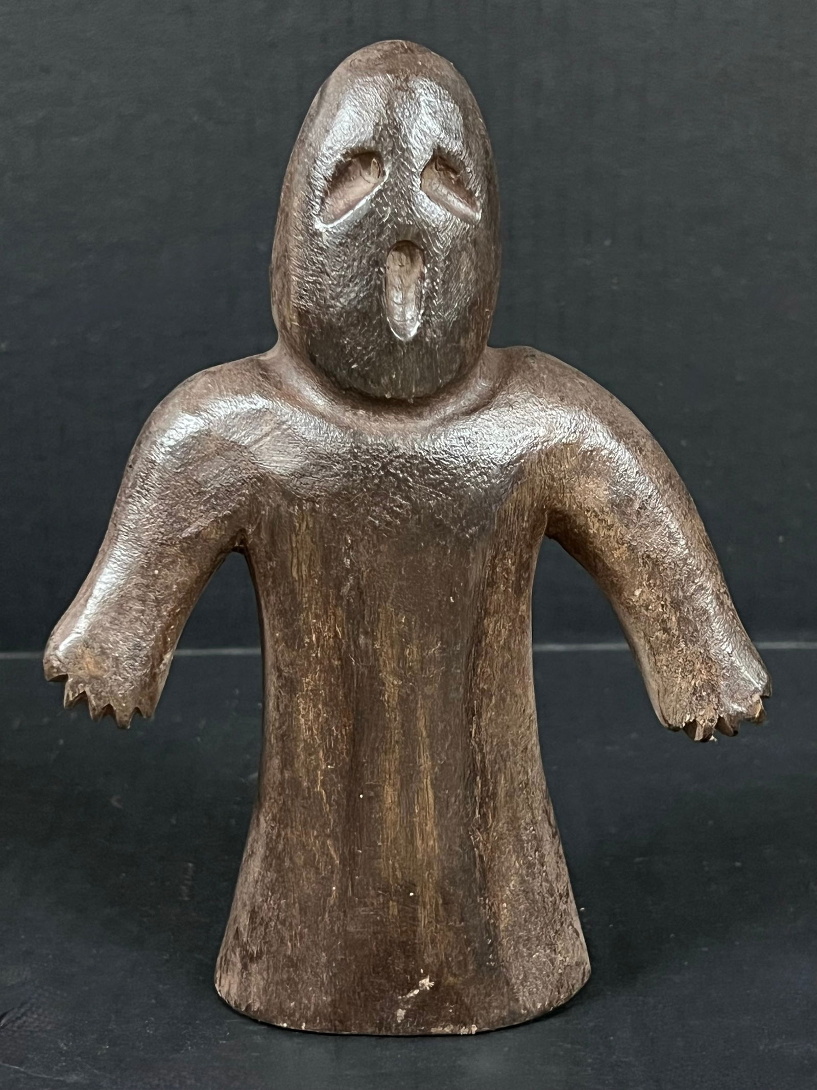 Carved Wood Ghost Sculpture: Folk Art Carved Wood Papermache Mold of Ghost Sculpture. The dimension is 8 inches high x 6 inches wide. Please be aware that some of the items are vintage, secondhand, old ages, antiques and may