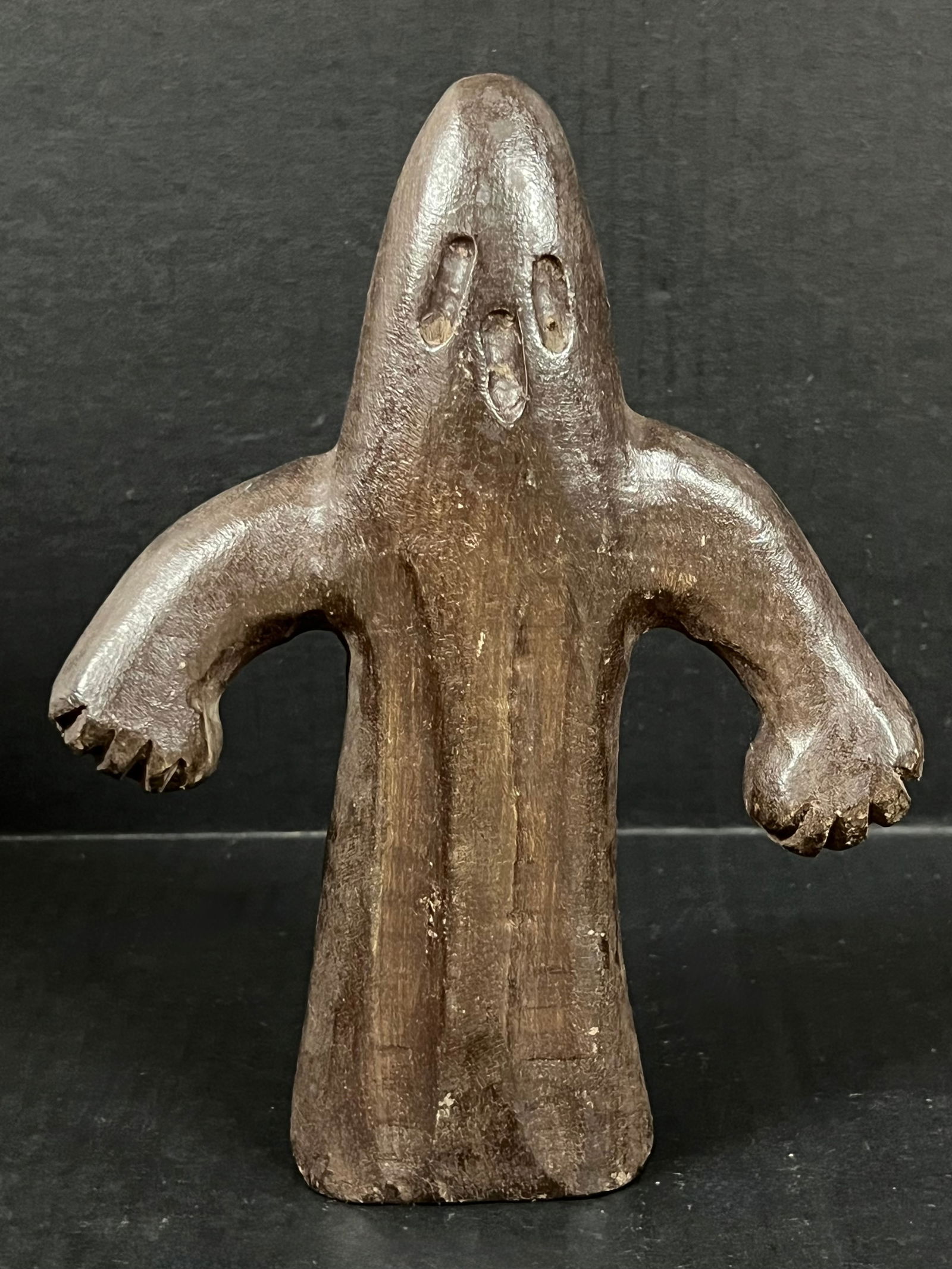 Carved Wood Ghost Sculpture: Folk Art Carved Wood Papermache Mold of Ghost Sculpture. The dimension is 9 inches high x 7 inches wide. Please be aware that some of the items are vintage, secondhand, old ages, antiques and may have