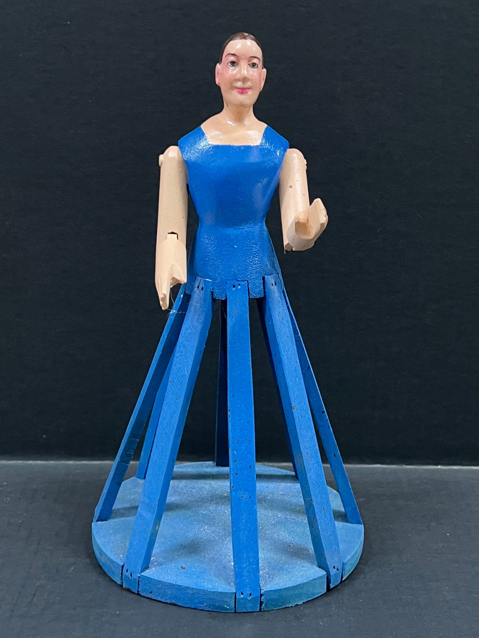 Carved Wood Mannequin: Religious Art Carved Wood Mannequin. The dimension is 12 inches high x 6.5 inches wide. Please be aware that some of the items are vintage, secondhand, old ages, antiques and may have a defects or sig