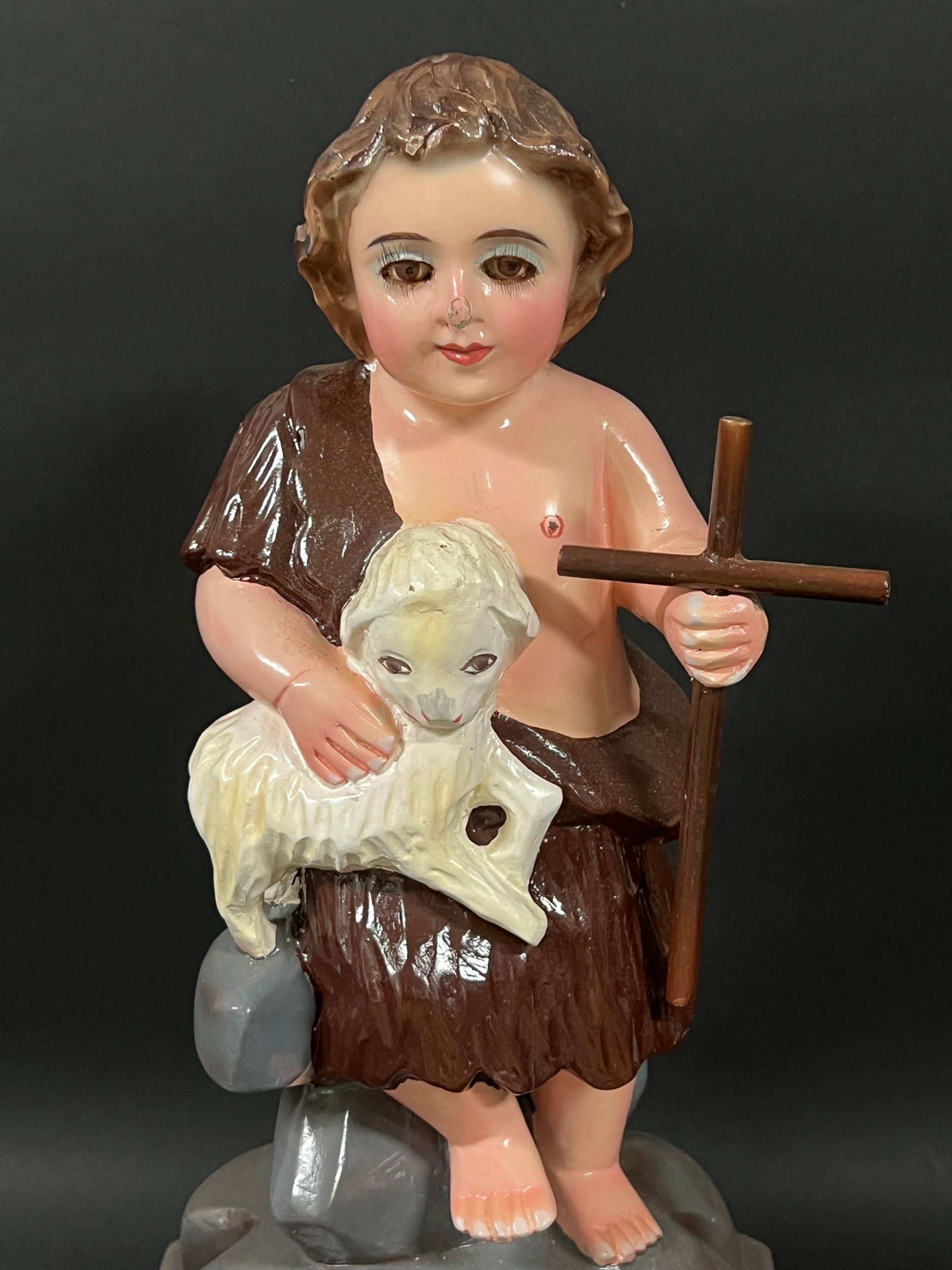 Saint Nino with Shepherd: Religious Art Carved Wood Saint Nino with Shepherd. The dimension is 12.5 inches high x 6.75 inches wide. Please be aware that some of the items are vintage, secondhand, old ages, antiques and may hav