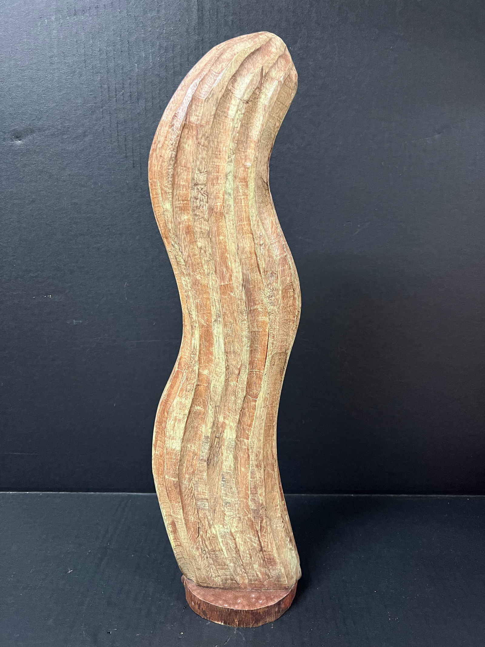 Carved Wood Cactus Sculpture: Folk Art Carved Wood Cactus Sculpture. The dimension is 20 inches high x 5 inches wide. Please be aware that some of the items are vintage, secondhand, old ages, antiques and may have a defects or sig