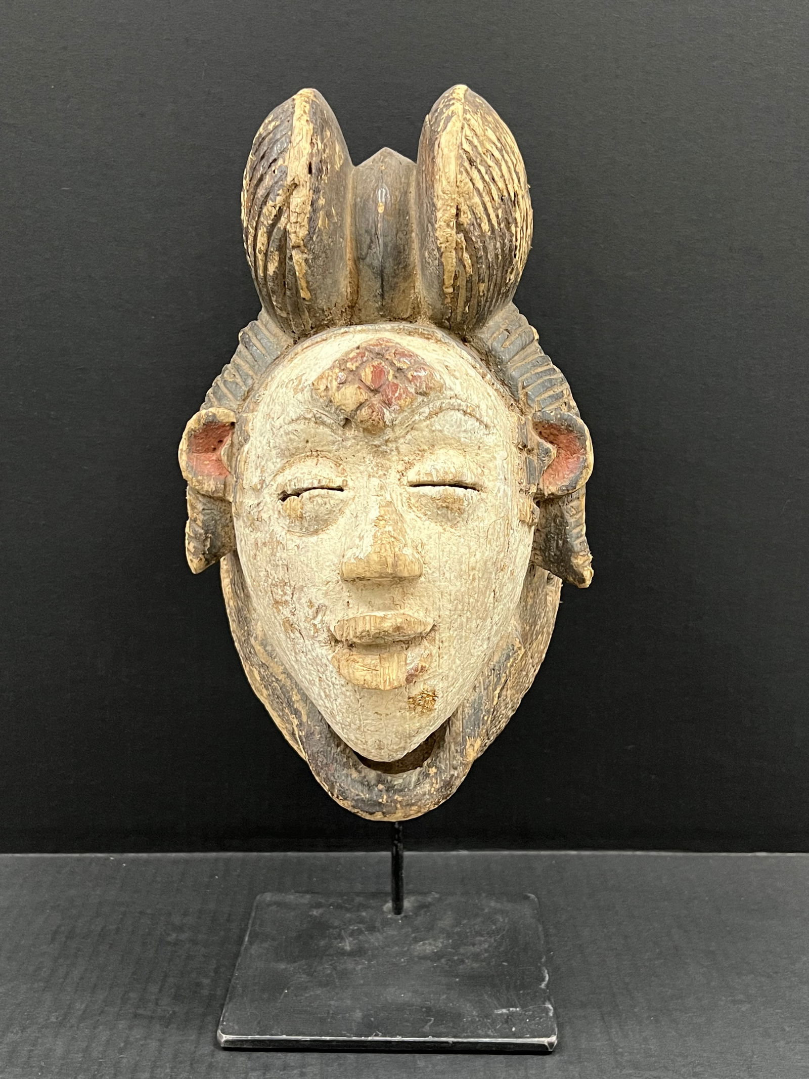 Carved Wood Punu Mask with Metal Stand (1 of 7)