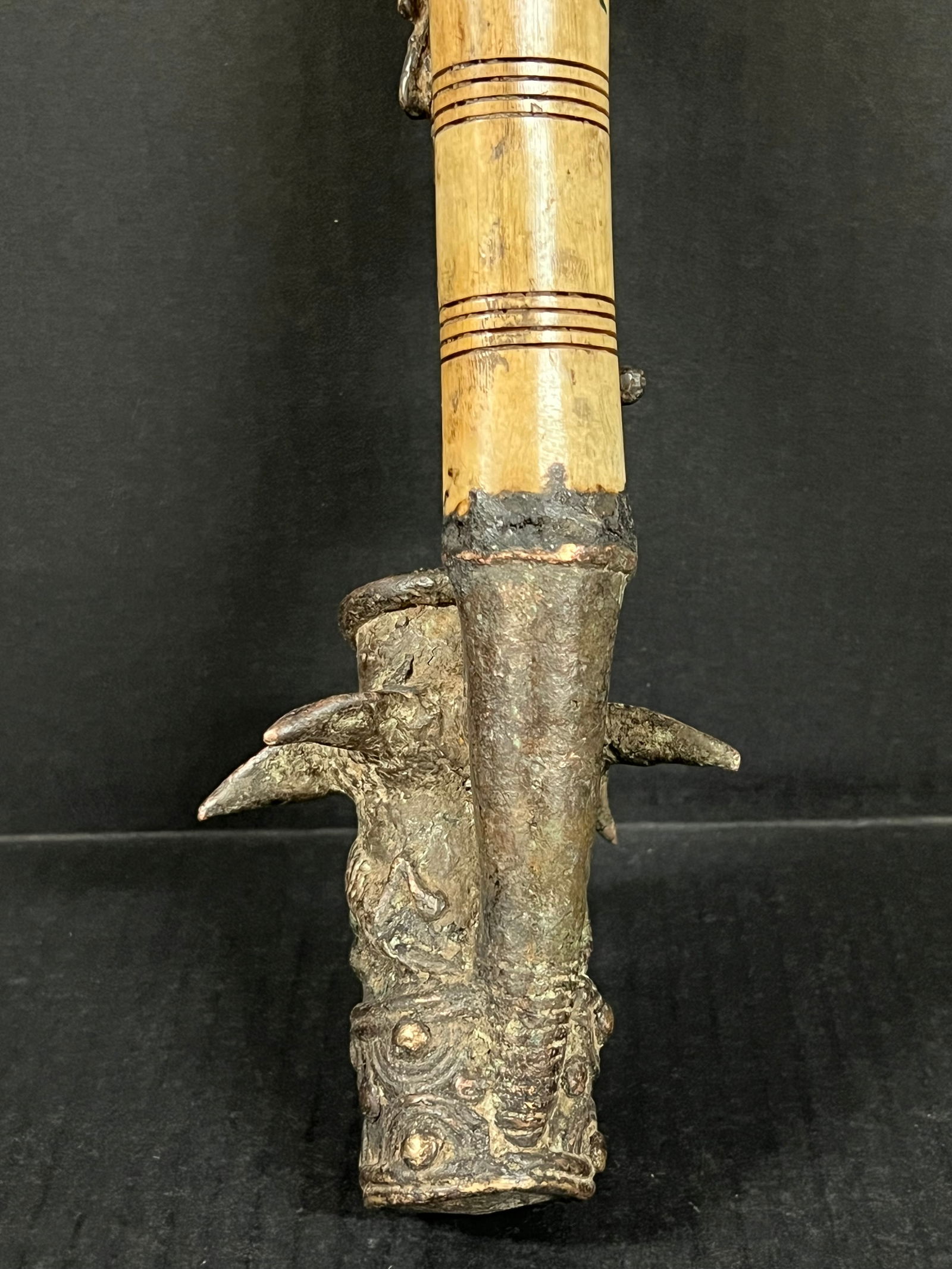 Cameroon Bronze and Bone Figural Pipe - 11