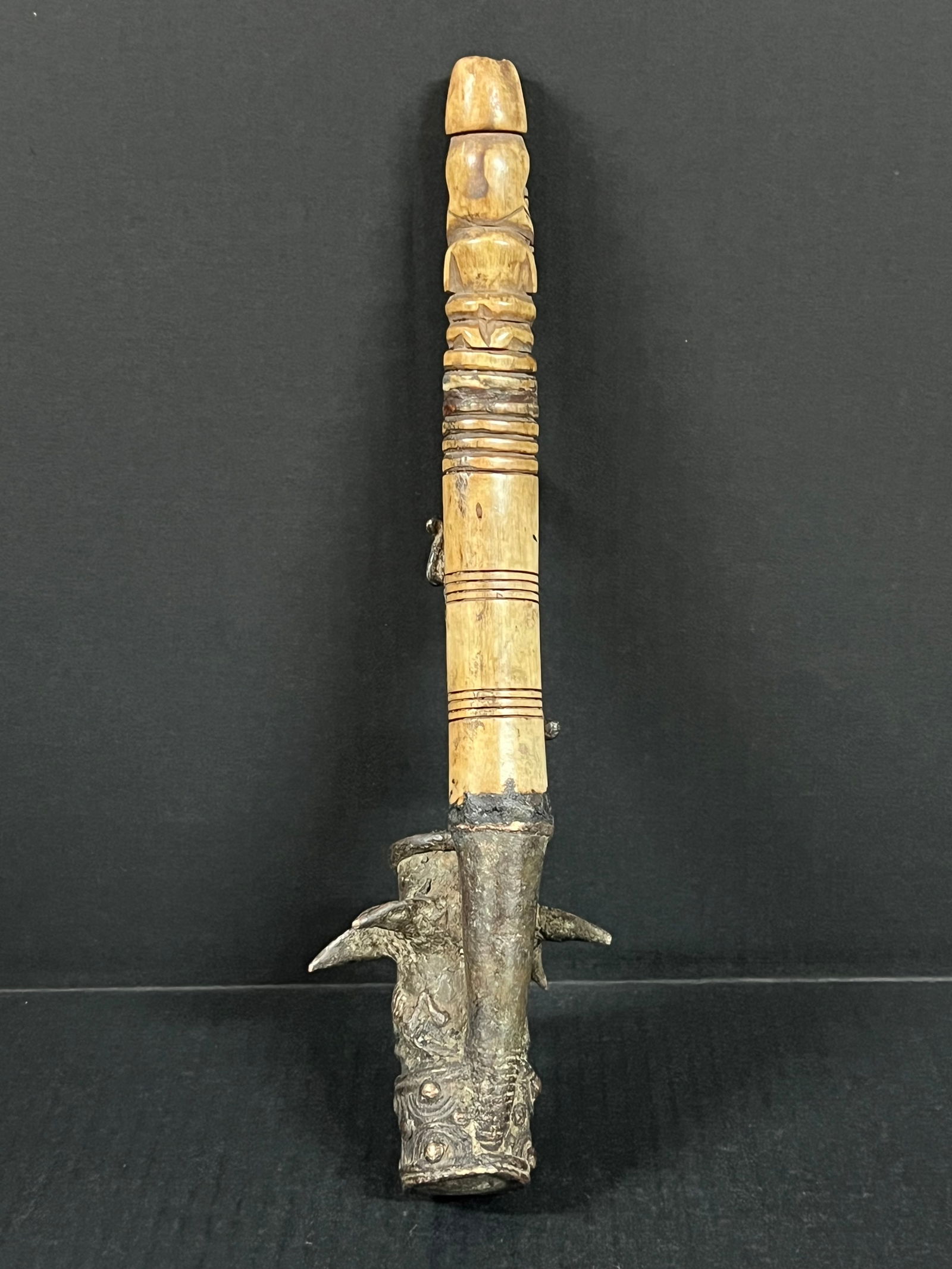 Cameroon Bronze and Bone Figural Pipe - 12