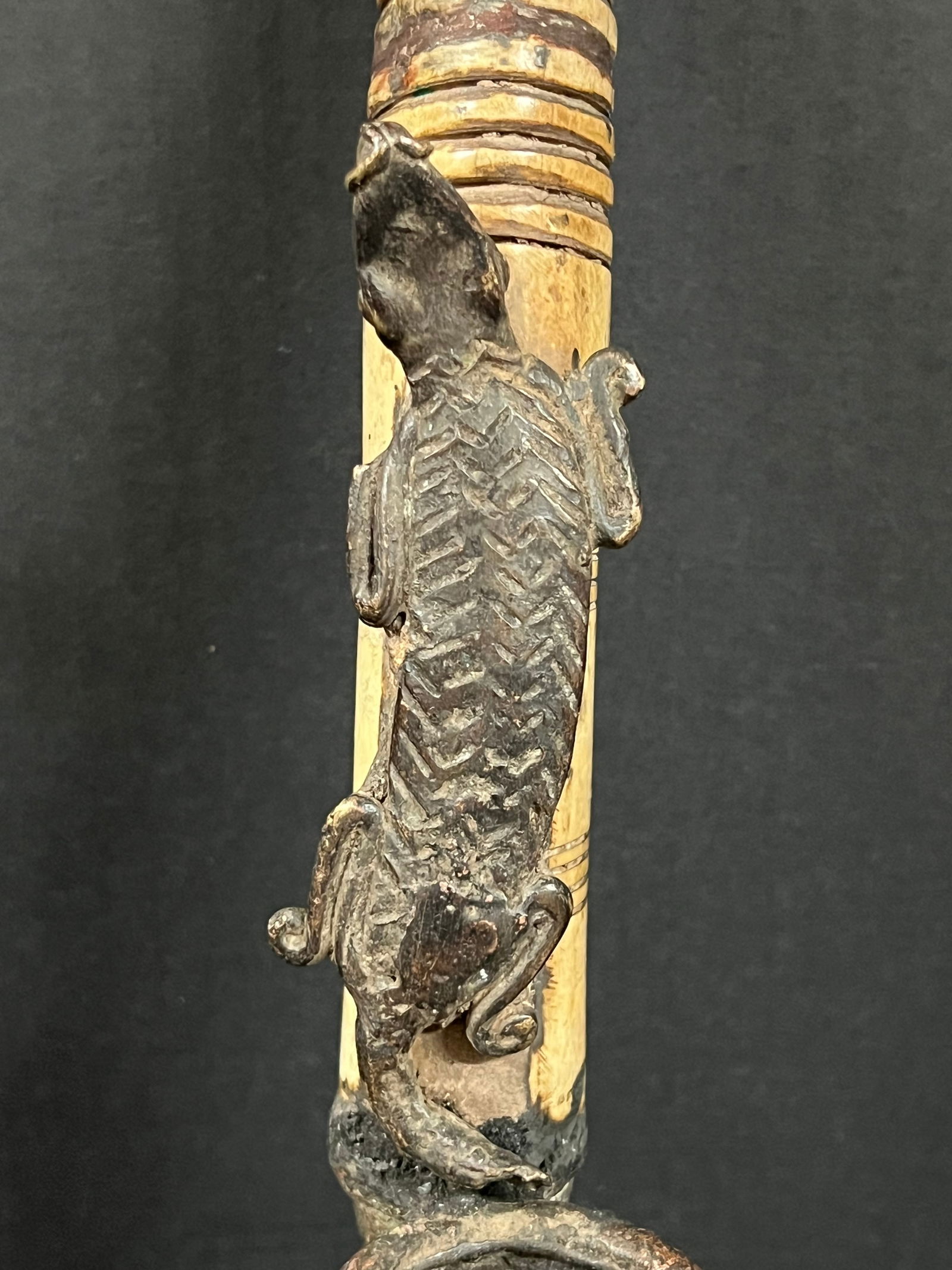 Cameroon Bronze and Bone Figural Pipe - 4