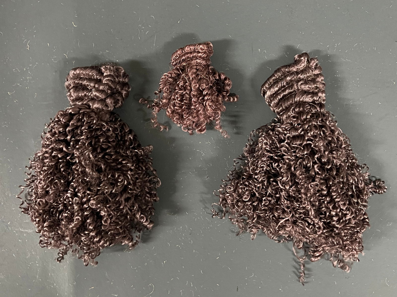 Artificial Hair of Saints 3 pieces: Religious Art Artificial Hair of Saints. The dimension is 3 inches long and 6 inches long. Please be aware that some of the items are vintage, secondhand, old ages, antiques and may have a defects