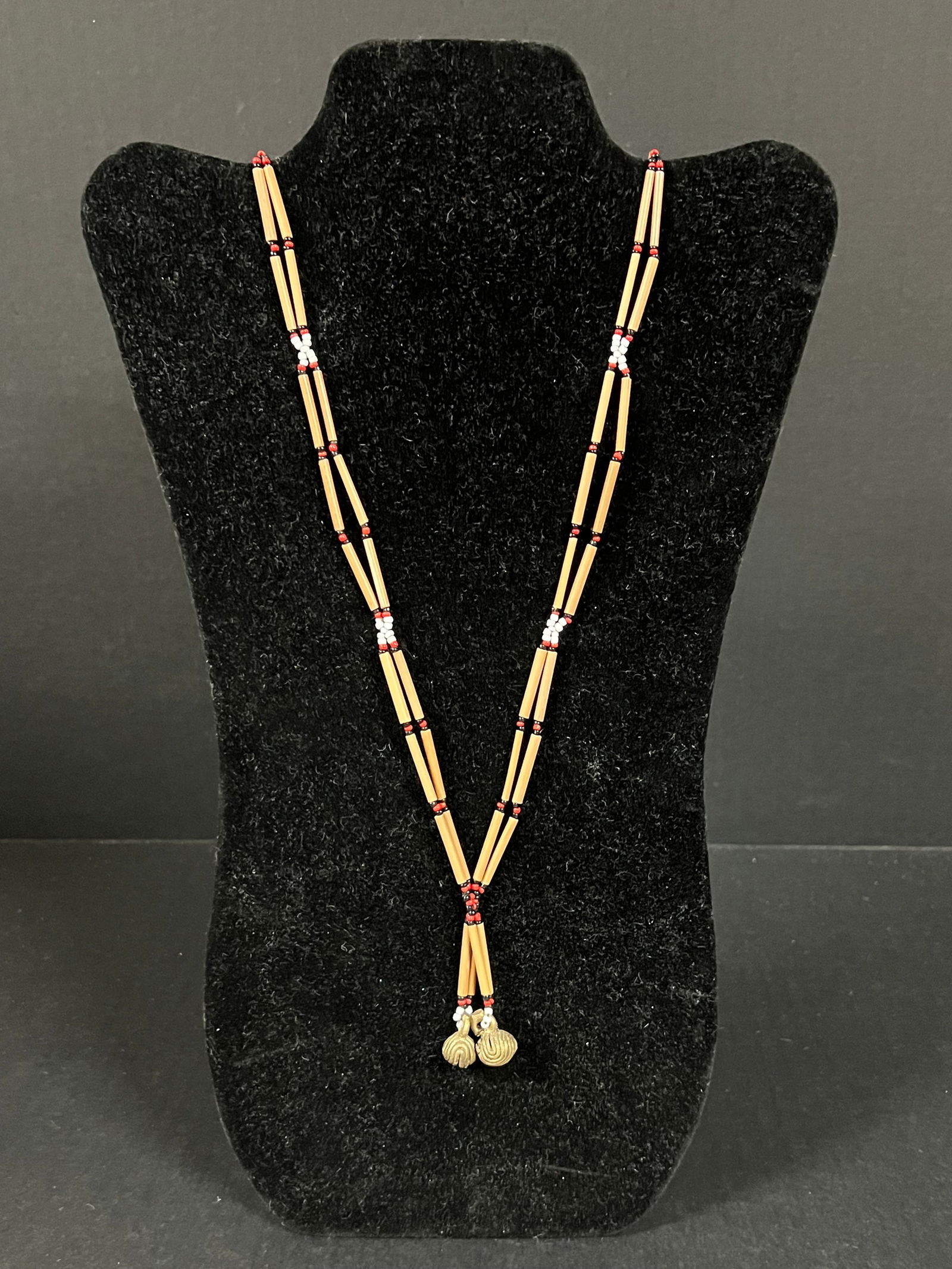 Philippine Tribal Art T'boli Ethnic Bamboo and Bells Necklace: Philippine Tribal Art T'boli Ethnic Bamboo and Bells Necklace. The dimension is 16 inches high, Please be aware that some of the items are vintage, secondhand, old ages, antiques and may have a