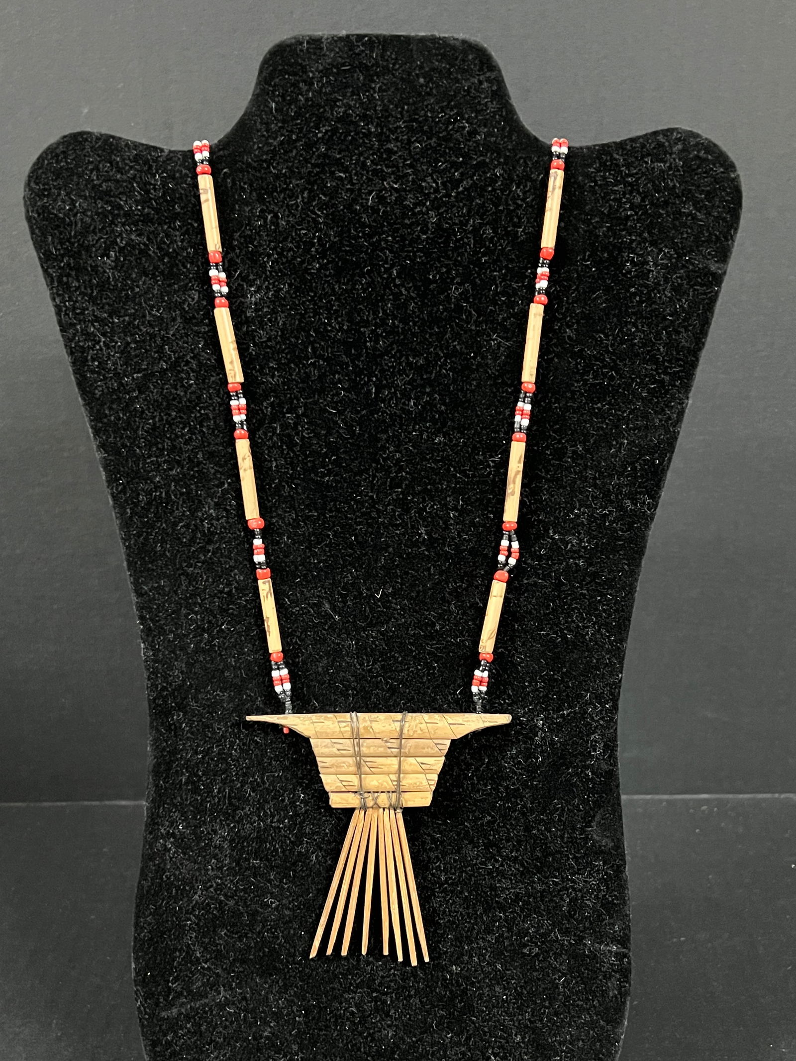 Philippine Tribal Art T'boli Ethnic Bamboo and Bells Necklace: Philippine Tribal Art T'boli Ethnic Bamboo and Bells Necklace. The dimension is 17 inches high, Please be aware that some of the items are vintage, secondhand, old ages, antiques and may have a