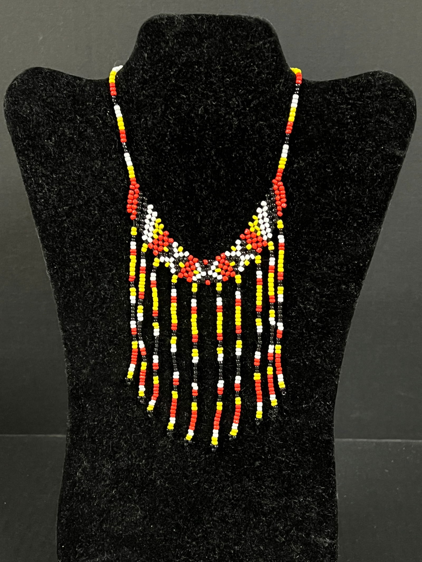 Philippine Tribal Art T'boli Ethnic Beaded Necklace: Philippine Tribal Art T'boli Ethnic Beaded Necklace. The dimension is 14.5 inches high, Please be aware that some of the items are vintage, secondhand, old ages, antiques and may have a defects or