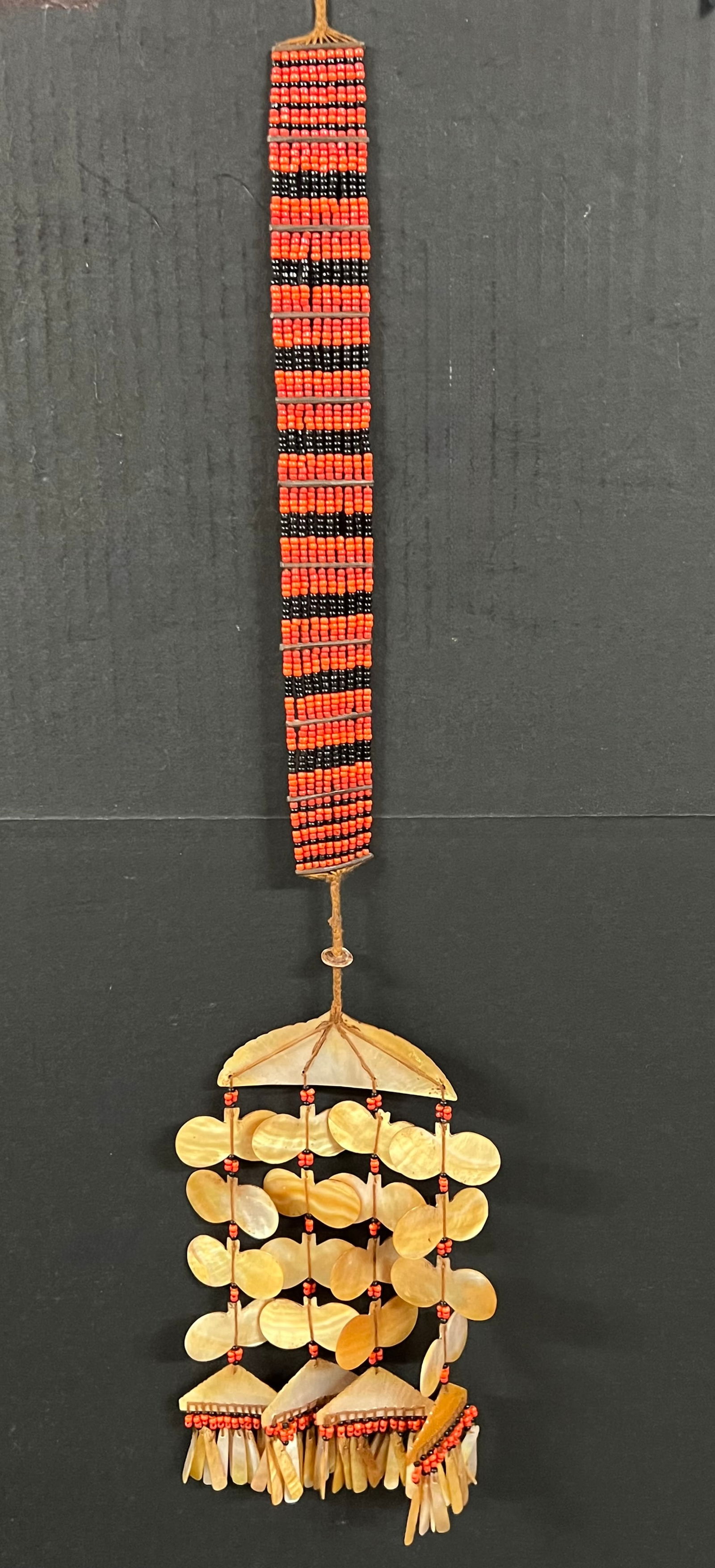 Philippine Tribal Art Isneg Sippatal Chest Beaded Necklace: Philippine Tribal Art Ethnic Isneg Sippatal Chest Beaded Necklace from Inset people, Northern Part of the Philippines, composed of cut mother of pearl pieces and tiny beads. The dimension is 28.5