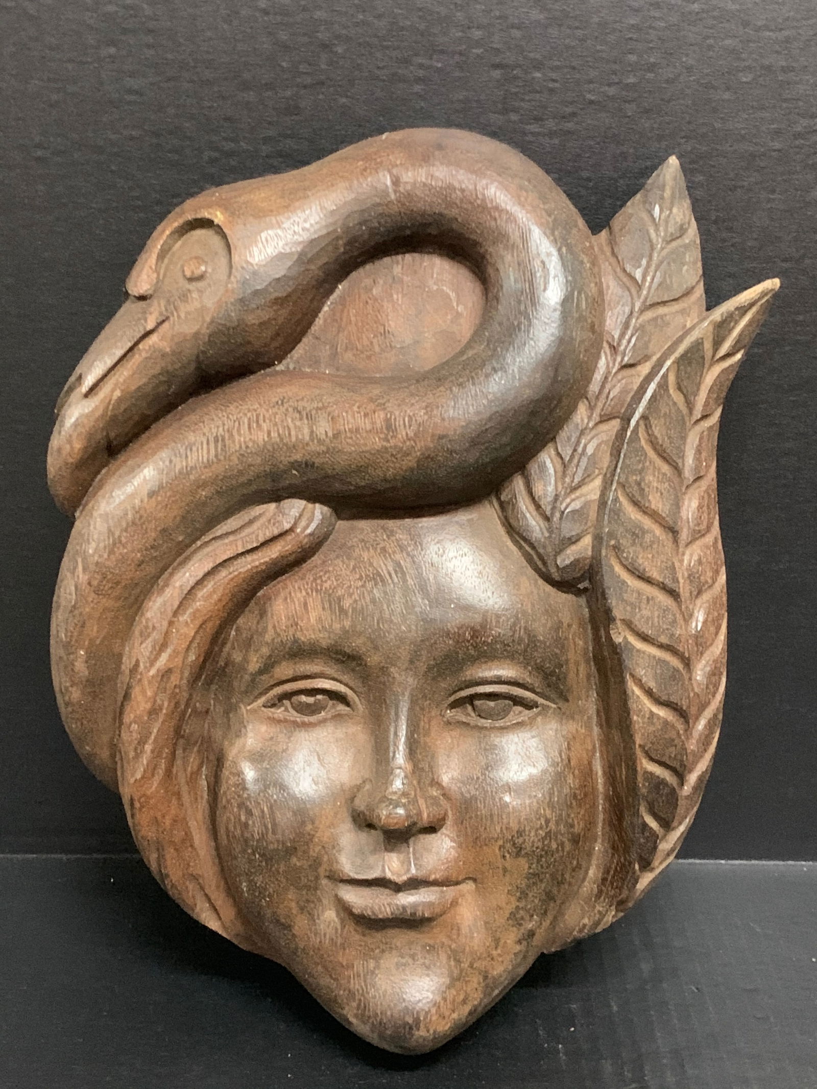Carved Wood Eve Face Wall Plaque Sculpture (1 of 8)