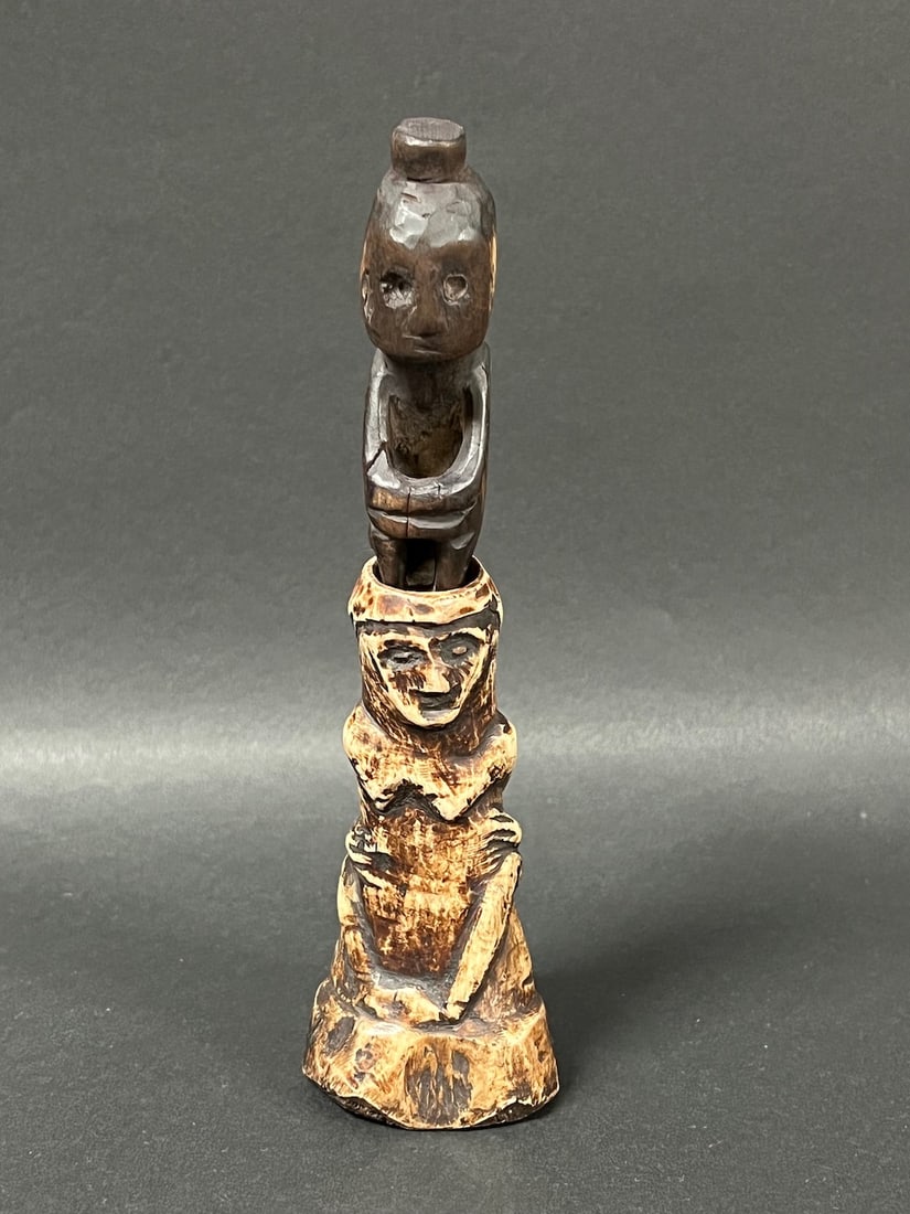 Philippine Tribal Art Carved Wood and Bone Bulul Lime Container (1 of 9)